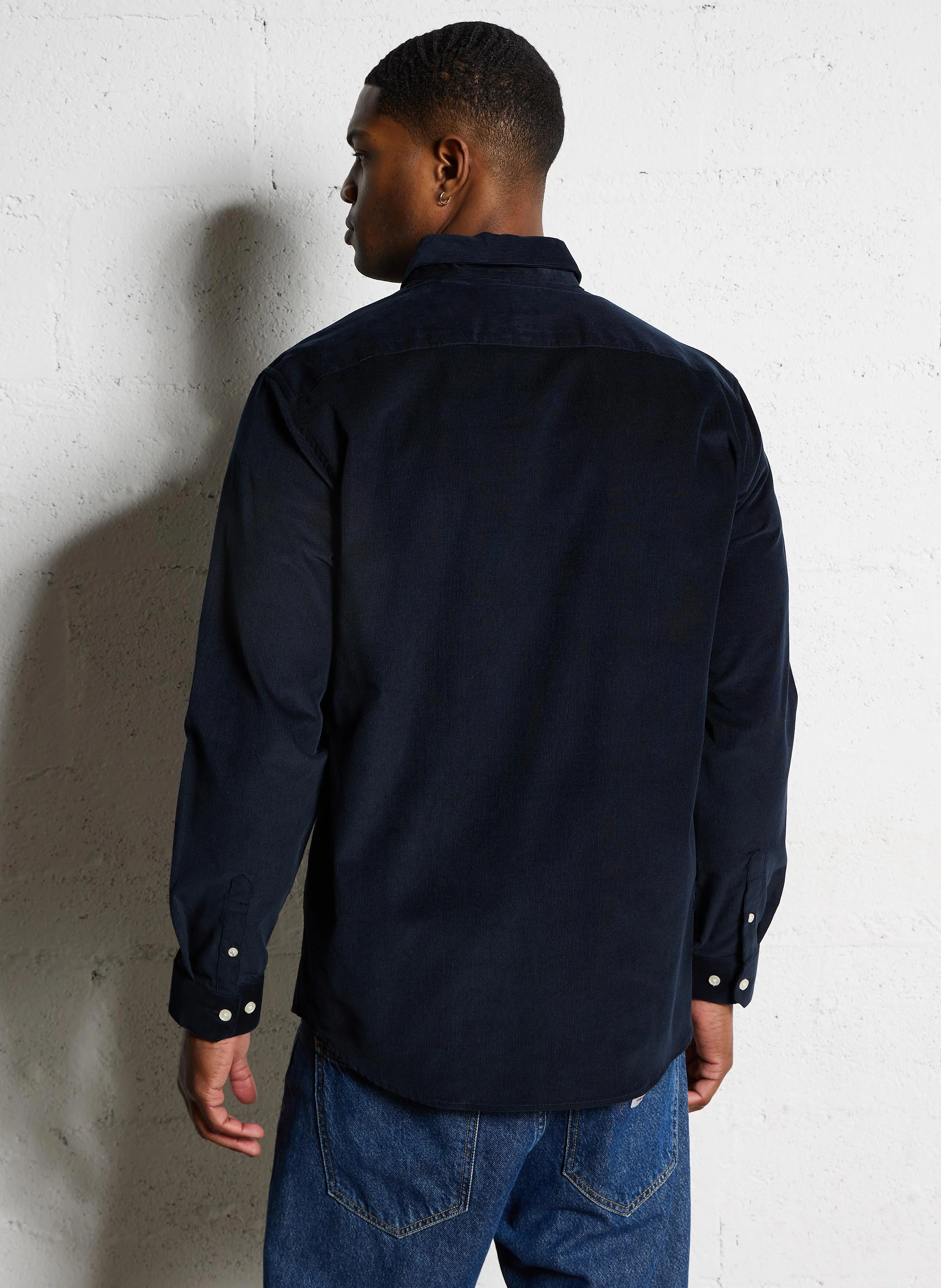 Chemise droite en coton côtelé | Bleu