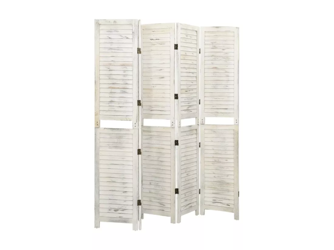 Cloison de séparation 5 panneaux Blanc antique 178,5x166cm Bois