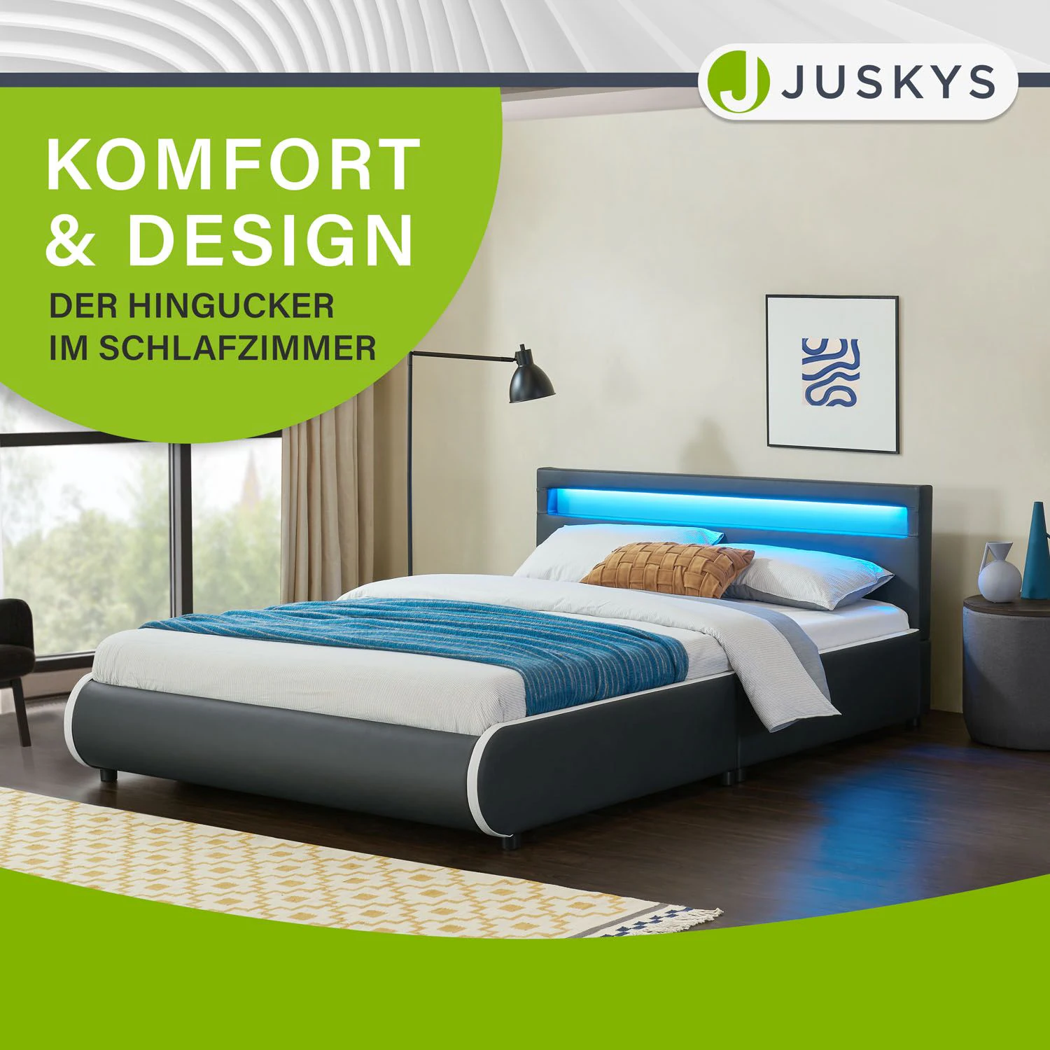 Juskys Polsterbett Sevilla 140 x 200 cm dunkelgrau Einzelbett mit Kaltschaummatratze
