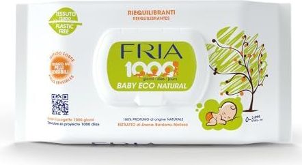 Fria Baby Eco Natural Wikkeldoeken, formule met haverextract, egaliserend op de huid, dermatologisch getest, verpakking met 72 doekjes