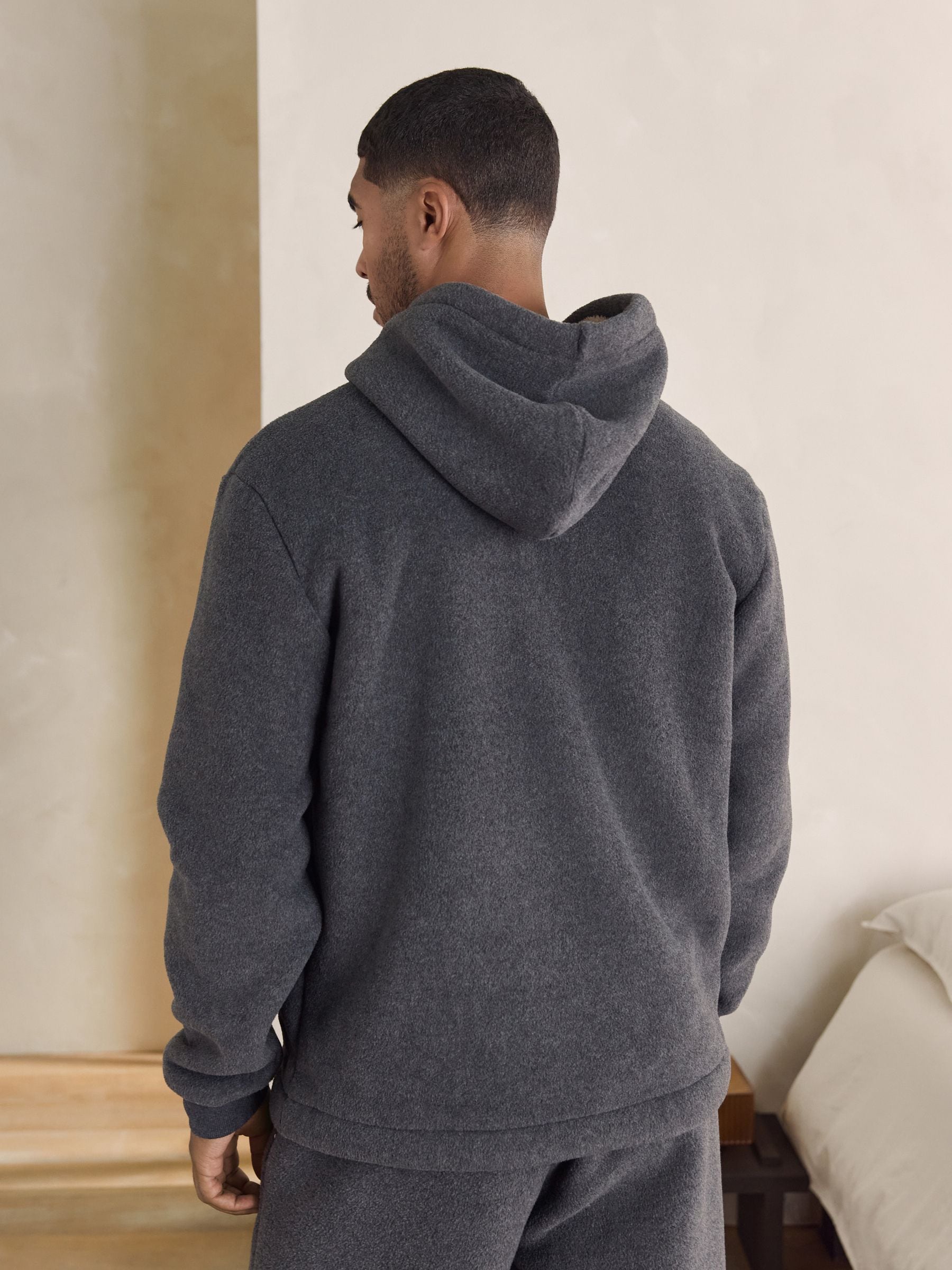 Leisteen grijs - Hoodie met geborstelde borg en fleece voering