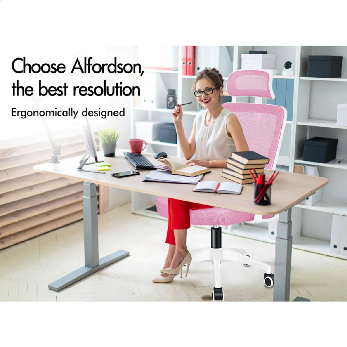 ALFORDSON Chaise de Bureau - Rose