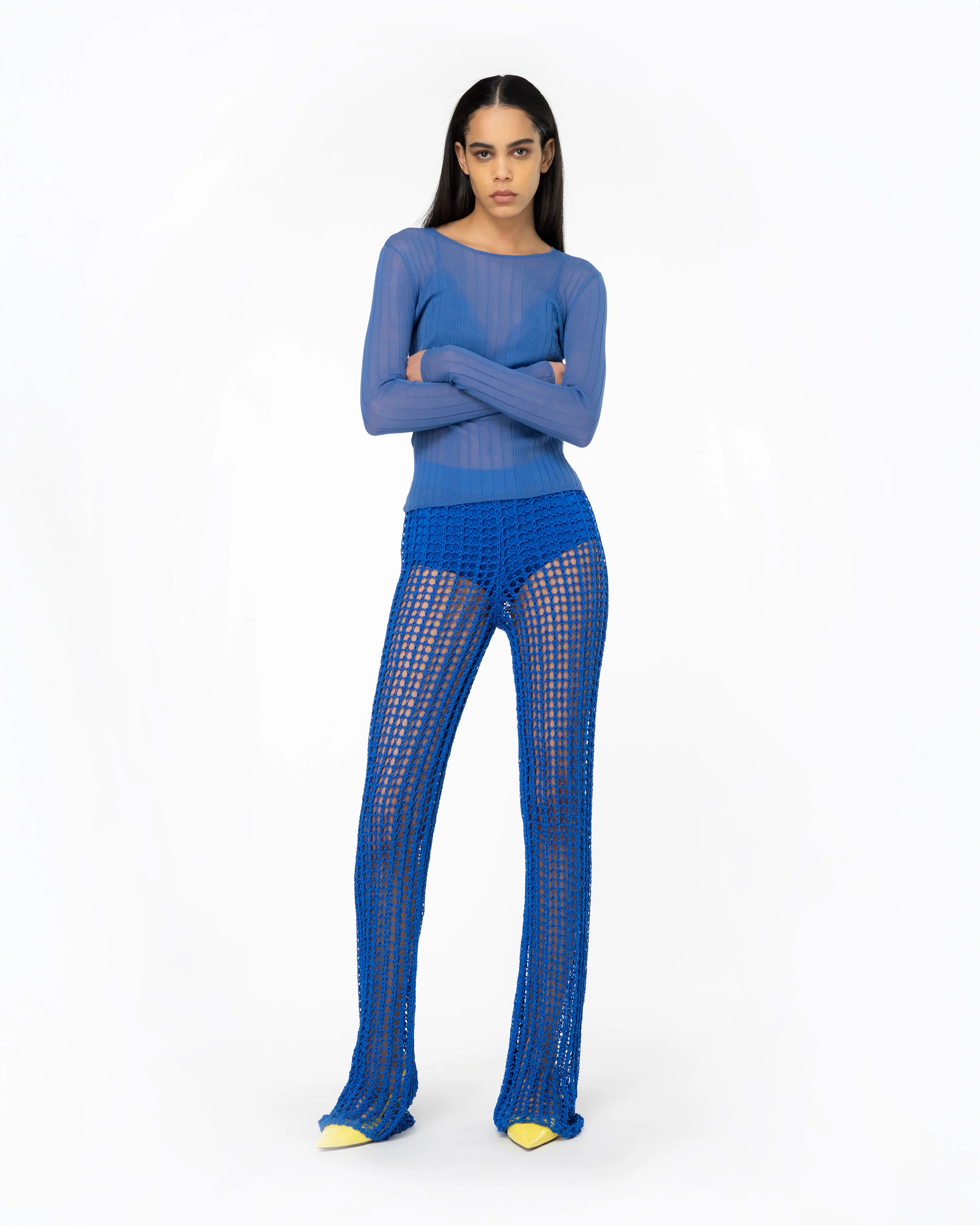 Pull semi-transparent côtelé | Bleu