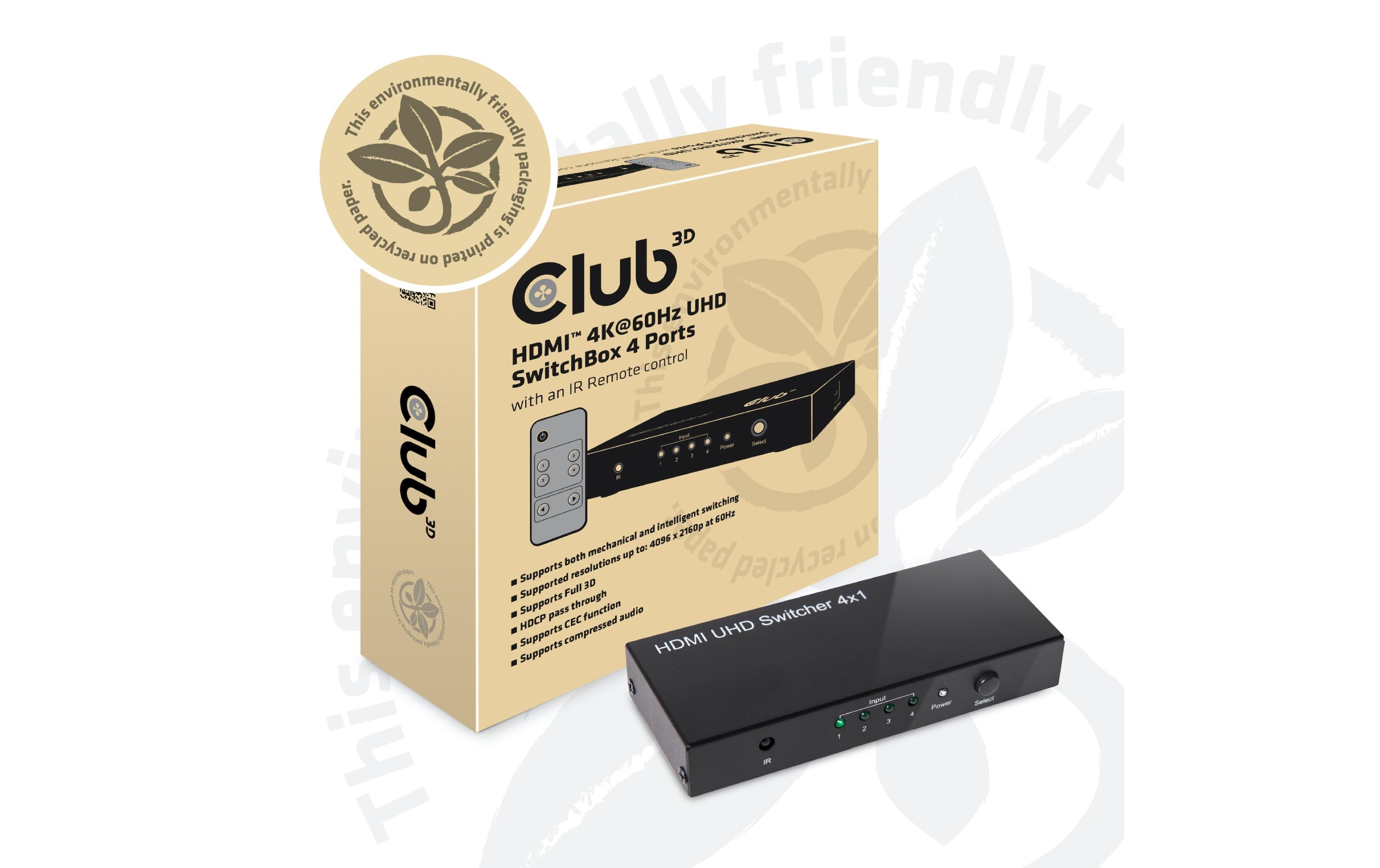 Switchbox HDMI 2.0 UHD, 4 PortHDMI 4K 60Hz UHD SwitchBox mit 4 Ports