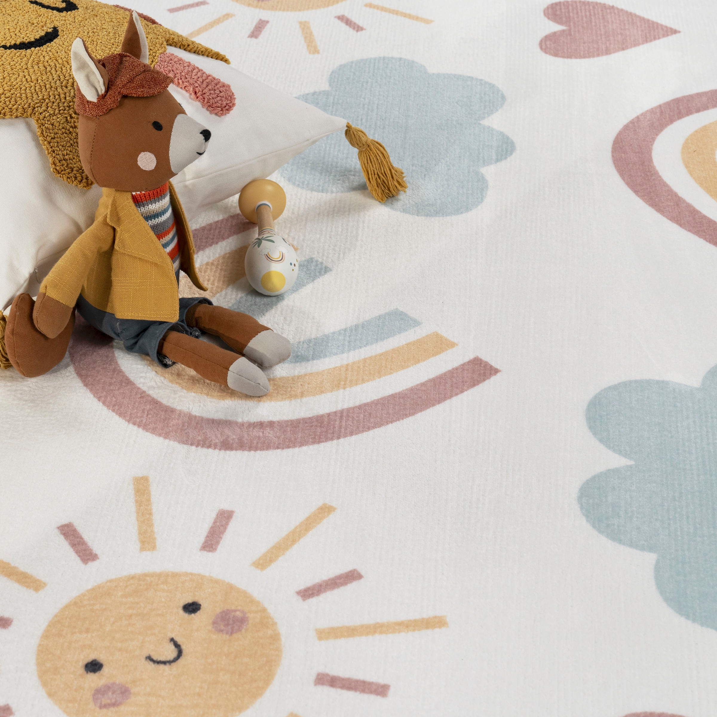 Paco Home Kinderteppich »Emilia 352« rechteckig 24 mm Höhe Kurzflor, Sonne, Wolken, Regenbogen, sehr weicher Flor