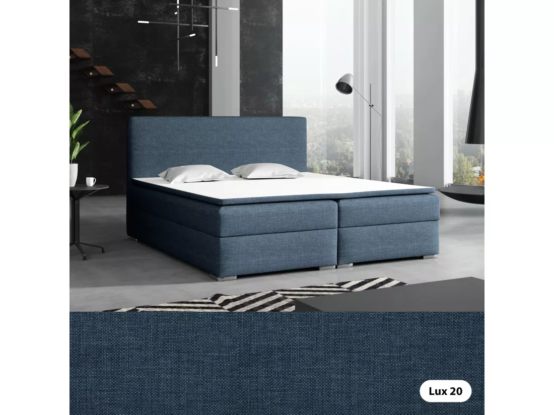 LIT BOXSPRING avec surmatelas Soler 140x200 cm, Lux 20 (Bleu jean)