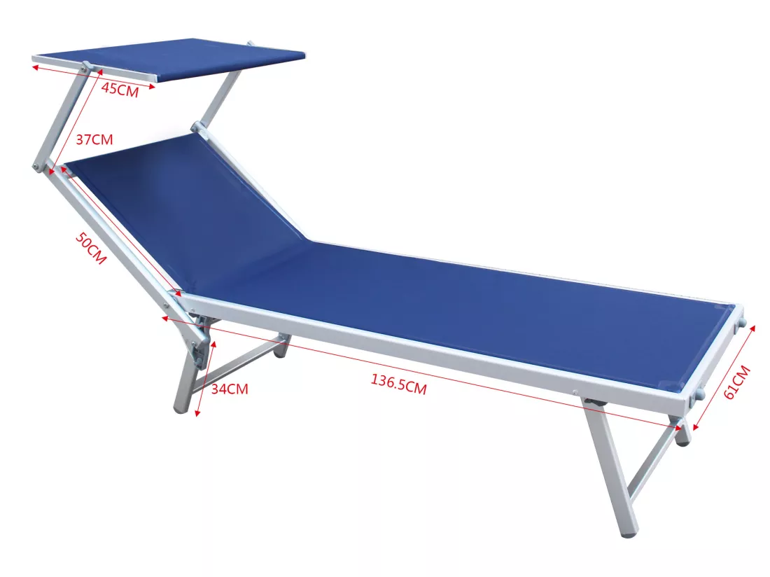 Chaiselongue Bleu Aluminium Textilène Balcon Plage 38x186x61