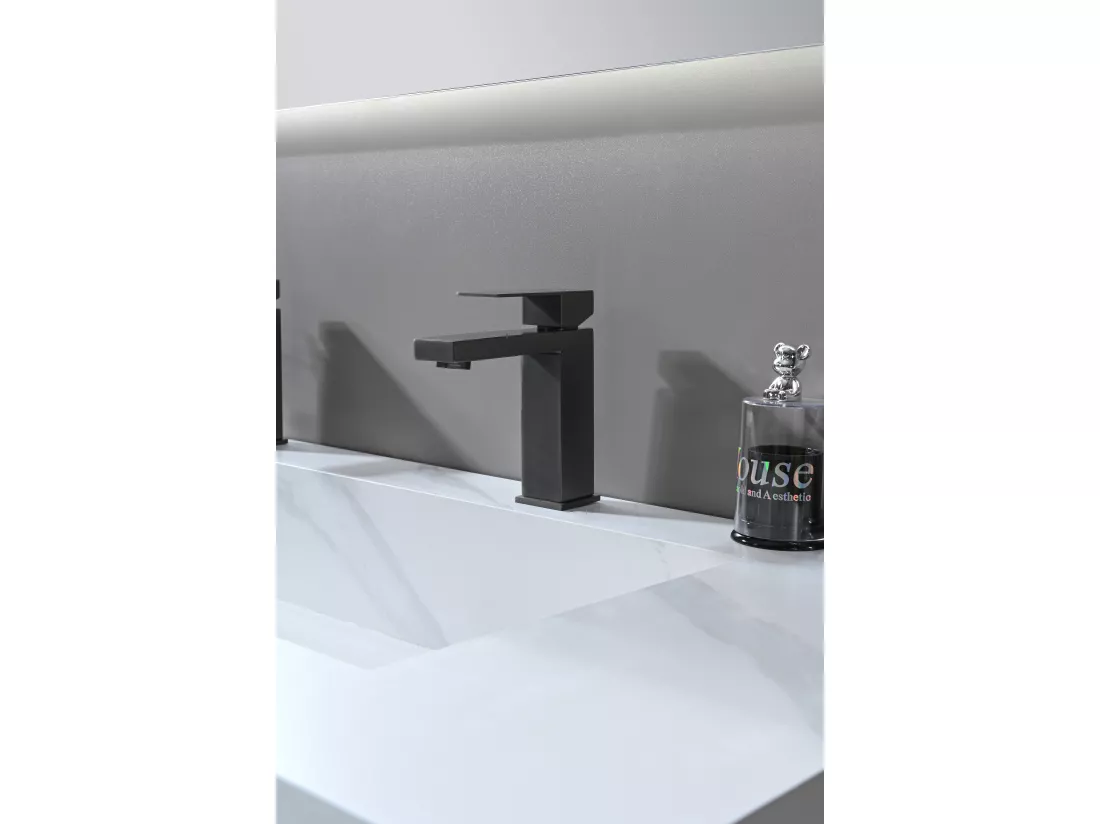 LuxuryBain- Robinet, mitigeur de lavabo pour salle de bain carré (Gris brossé)