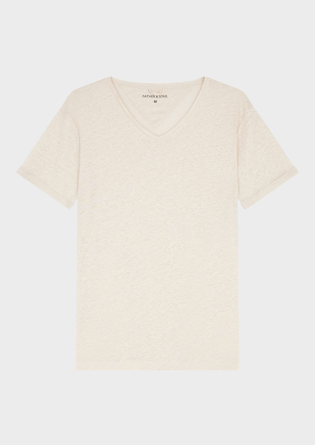 Tee-shirt manches courtes en lin col V uni beige