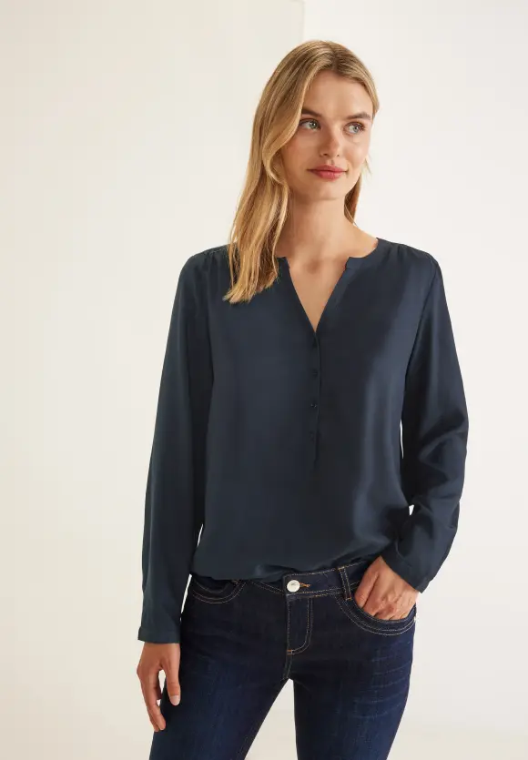 Basic Bluse in Unifarbe - dark blue