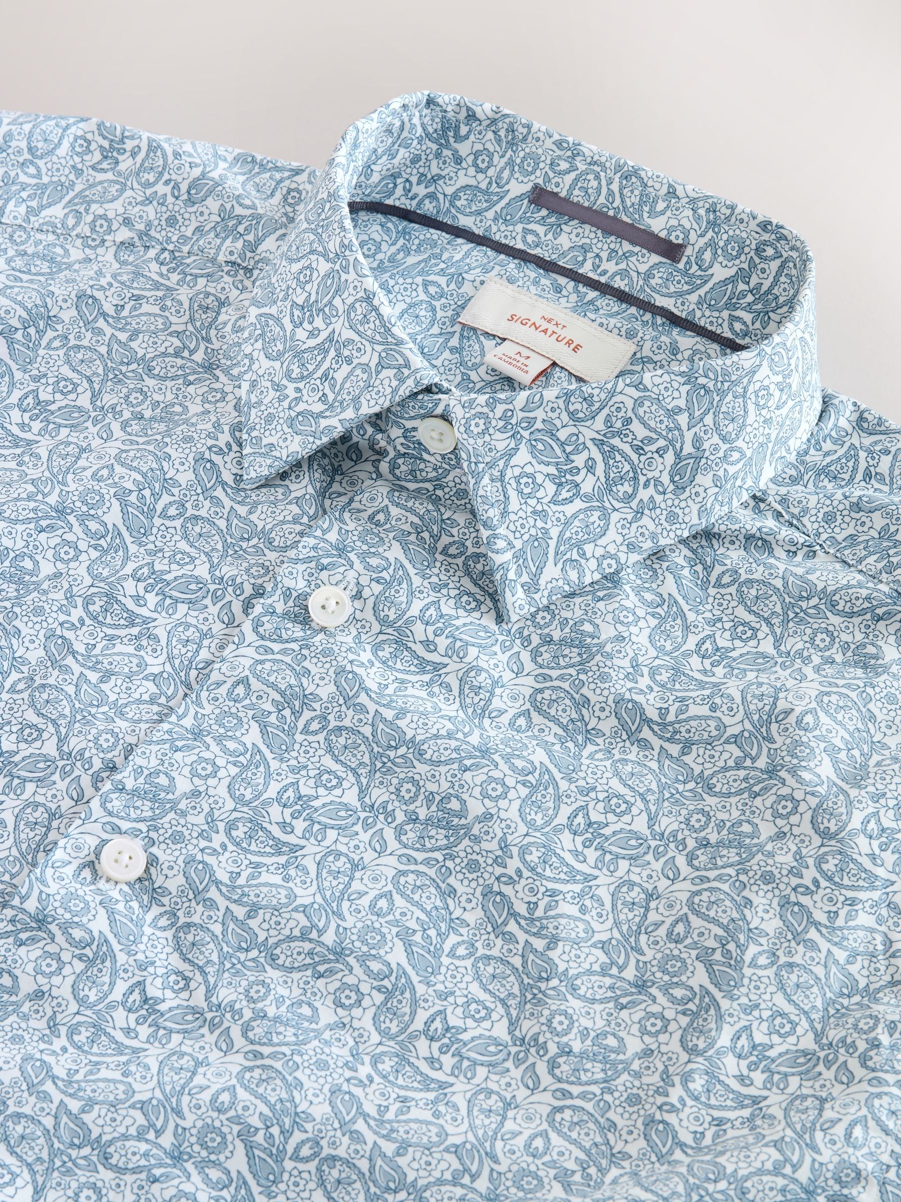 White Blue Paisley - Long Sleeve 100% Cotton Shirt