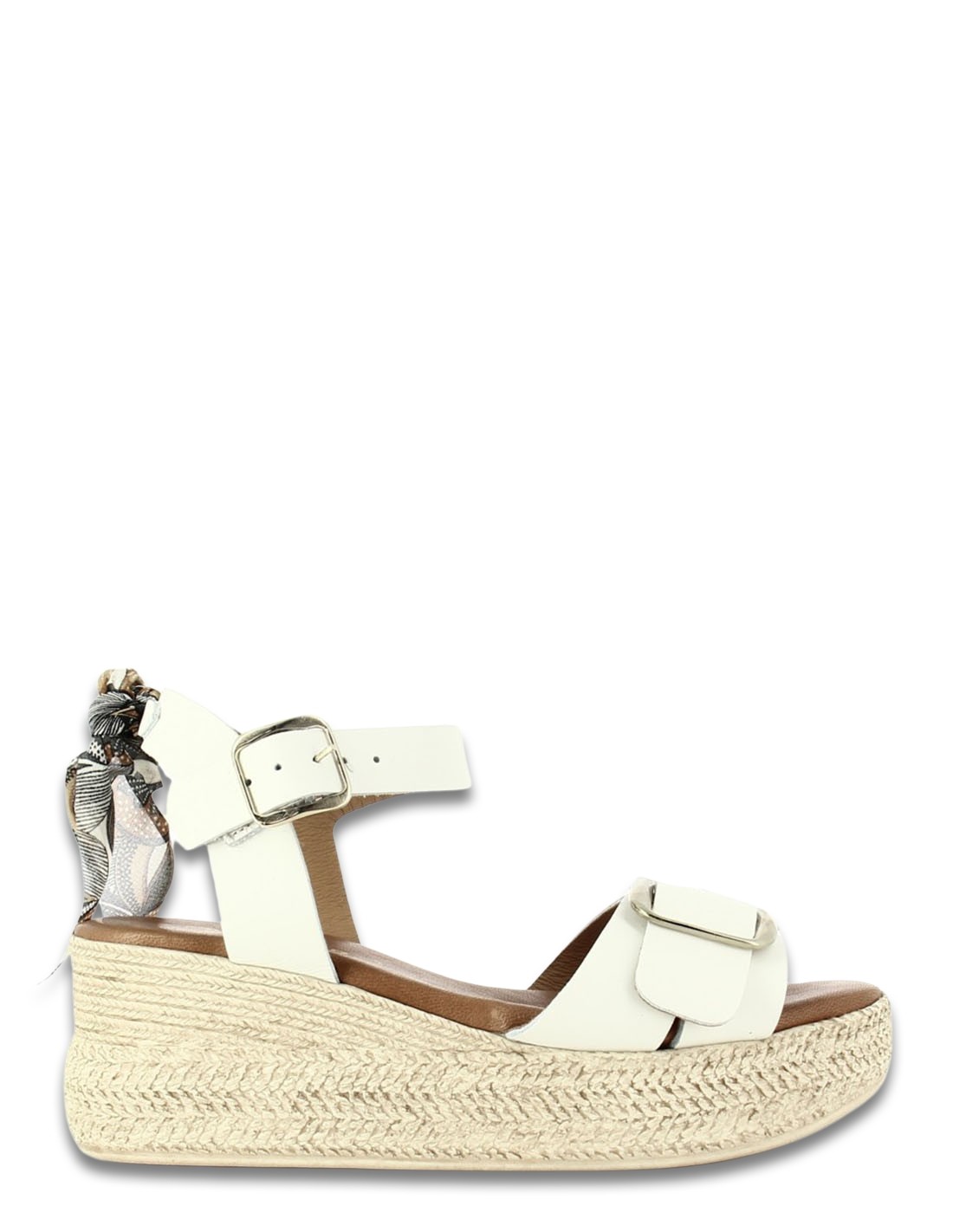 goodstep Sandales Compensées Chanel Cuir Blanc et Foulard