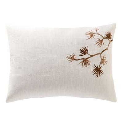 Linge de lit brodé motif feuillage japonisant - BECQUET CRÉATION