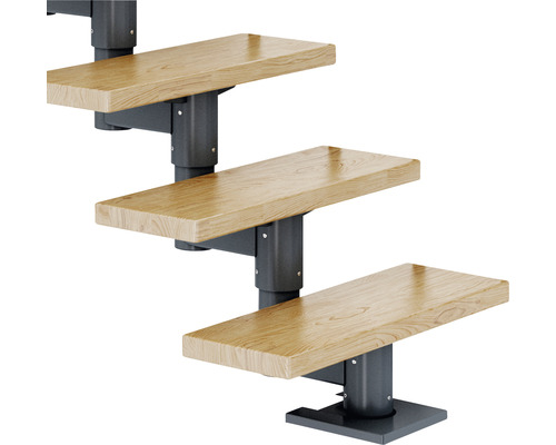 Pertura Chiron Antraciet Middentrap, Recht, 75 cm, Eiken Gelakte Balustrade, 11 Treden / 12 Stijgers