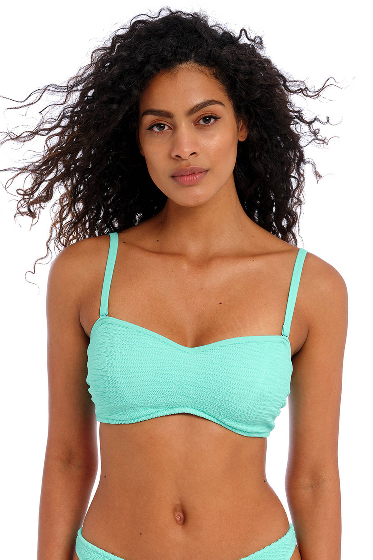 Freya voorgevormde strapless bandeau bikinitop Ibiza Waves met textuur turquoise