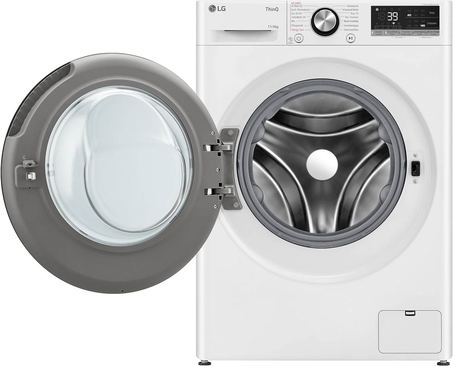 LG W4WR70E6Y, Frontlader-Waschtrockner 11-6 kg, Klasse A/D, 60x62x85 cm, Wi-Fi, AI Direct Drive, Tiefenreinigung mit Dampf, TurboWash 360, Große Kapazität, Außentür aus gehärtetem Glas, Weiß