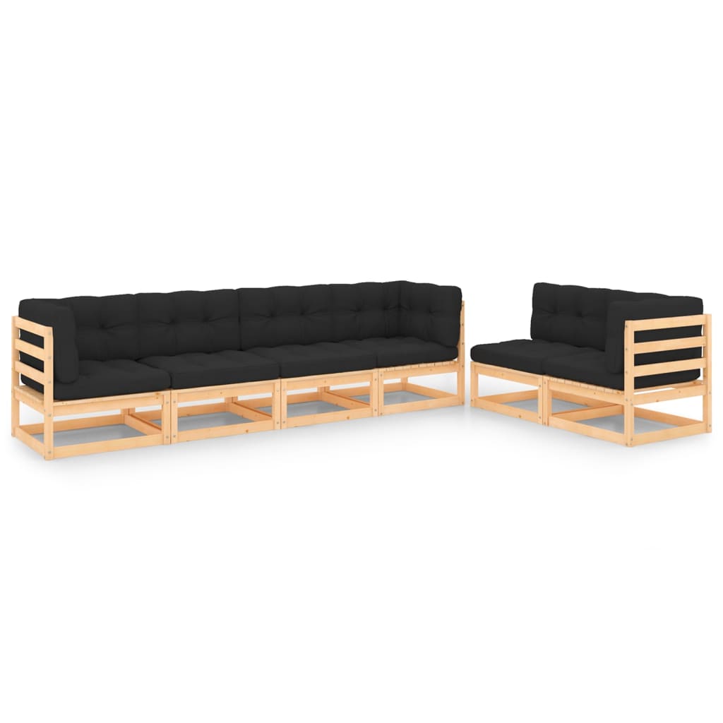 Salon de jardin meuble d'extérieur ensemble de mobilier 6 pièces avec coussins bois de pin massif