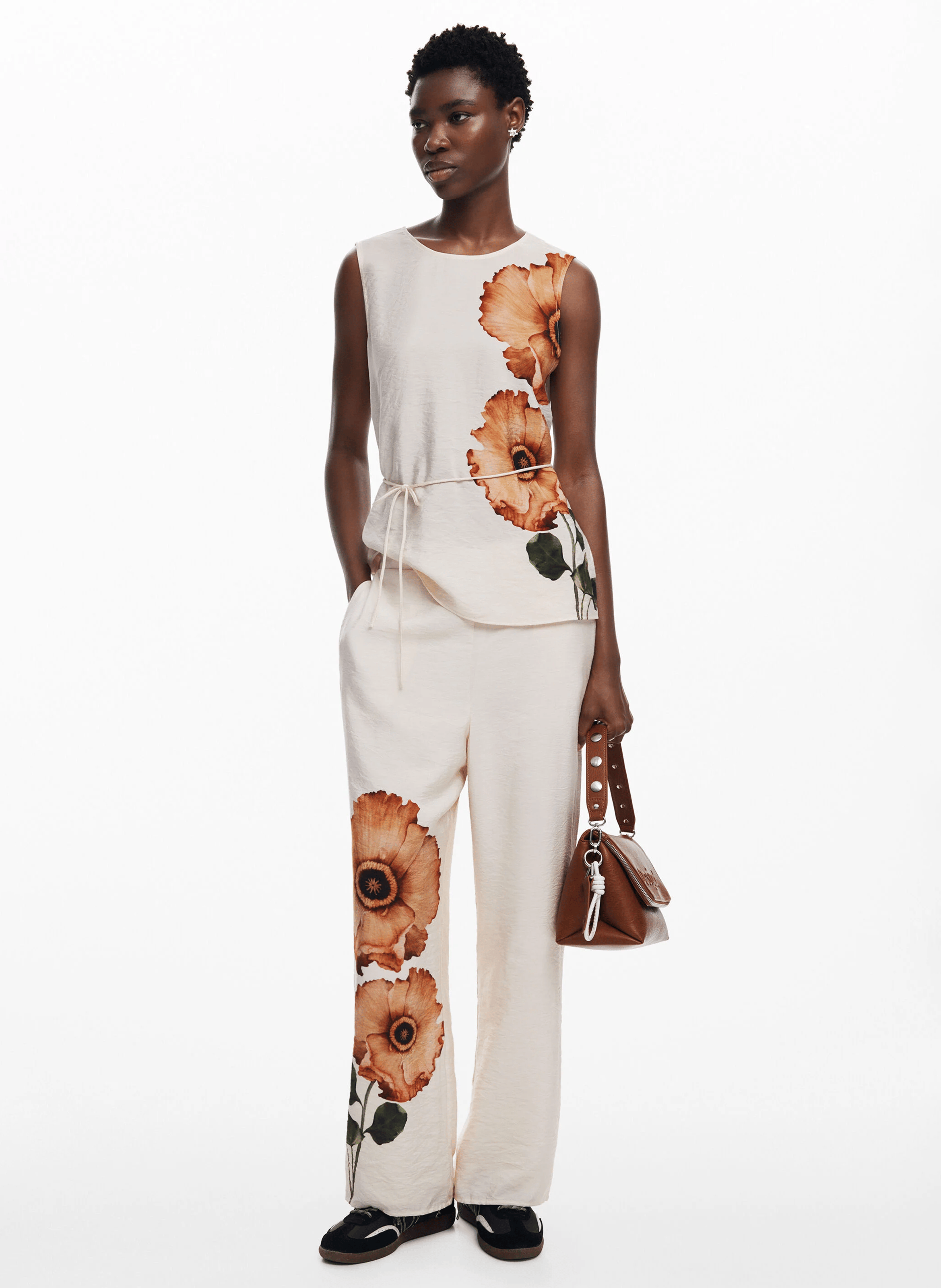 Top sans manches imprimé à fleurs | Blanc