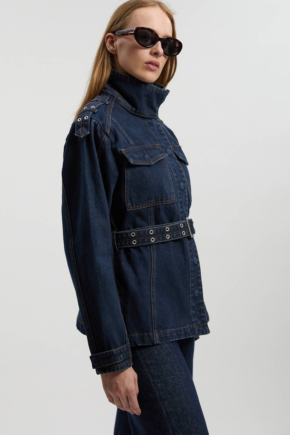 KarenMillen Veste Safari En Denim Avec Ceinture