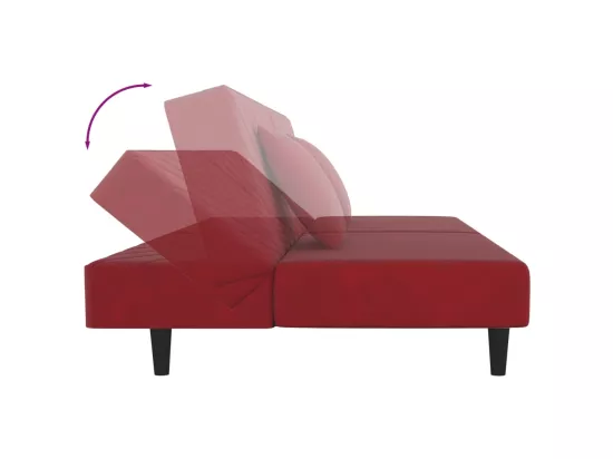 Canapé-lit à 2 places et deux oreillers Rouge bordeaux Velours