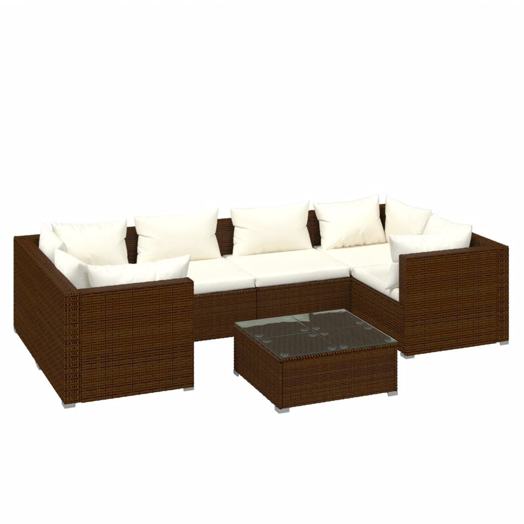 Salon de jardin meuble d'extérieur ensemble de mobilier 7 pièces avec coussins résine tressée marron