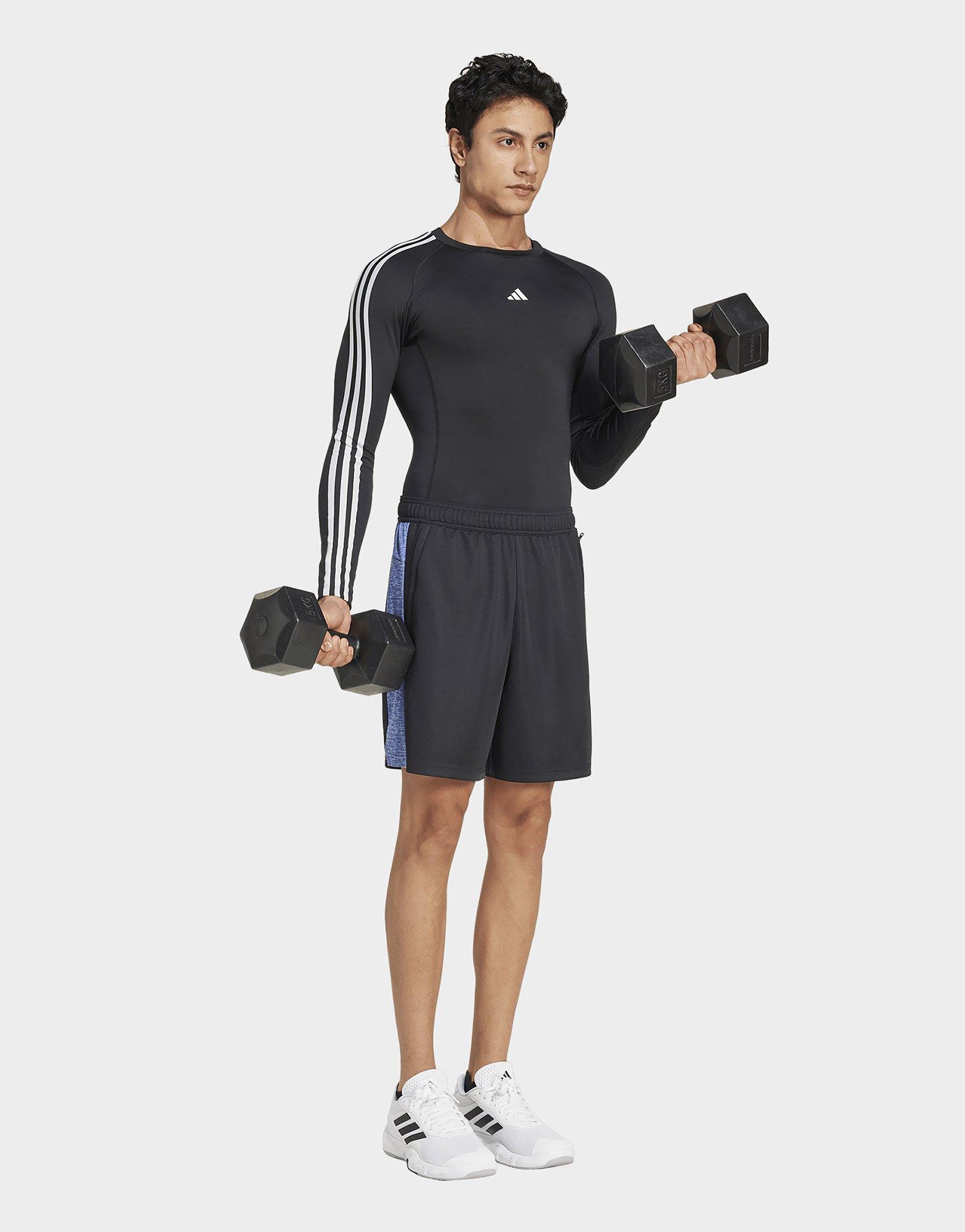adidas T-shirt de training manches longues 3 bandes compression TECHFIT