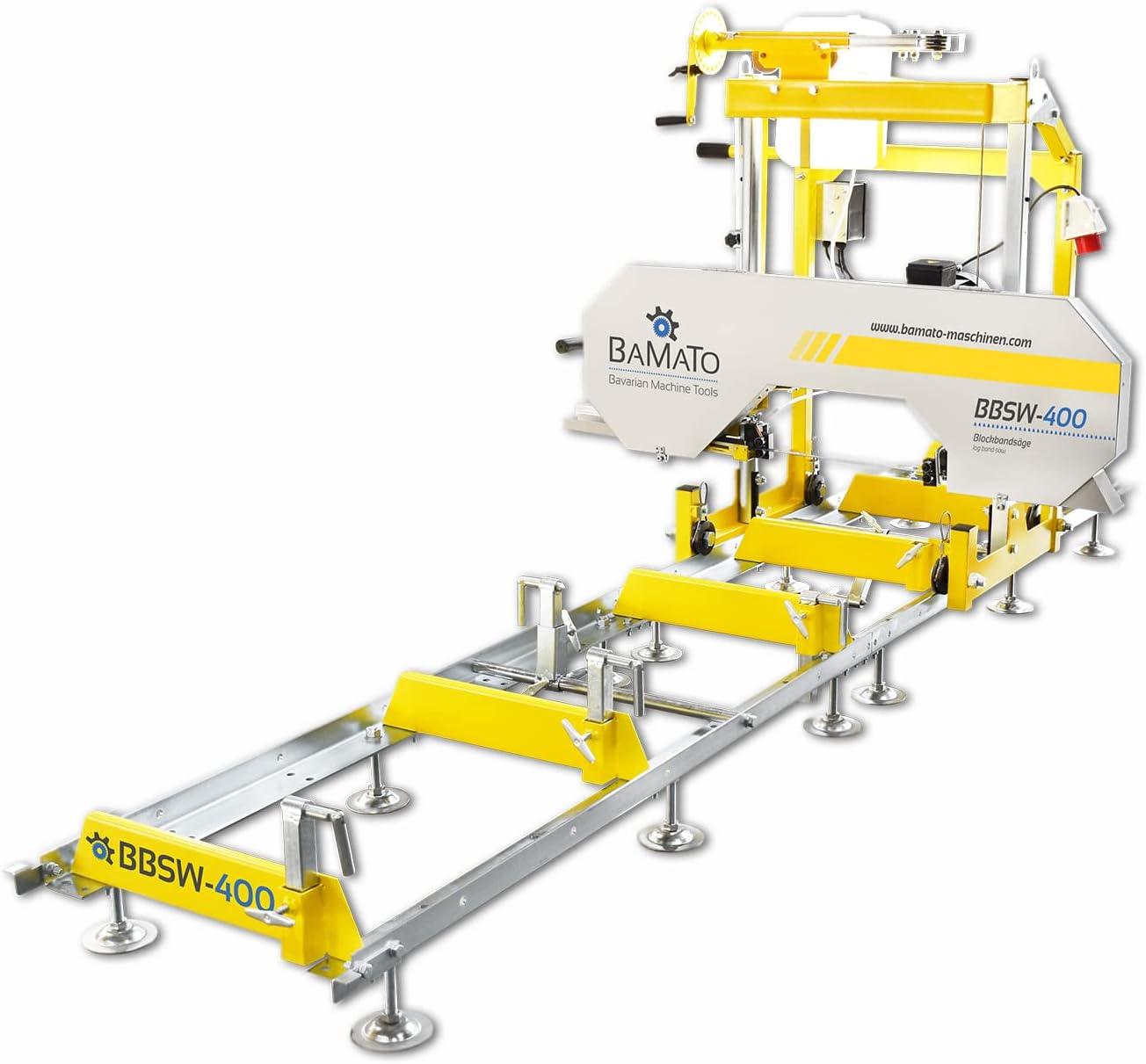 BAMATO Blockbandsäge | BBSW-400 | 3m Rollbahn (Erweiterbar) |2,2 kW Leistung | 400V Elektromotor | beidseitig kugelgelagerte Sägebandführung | Schnellspannsystem