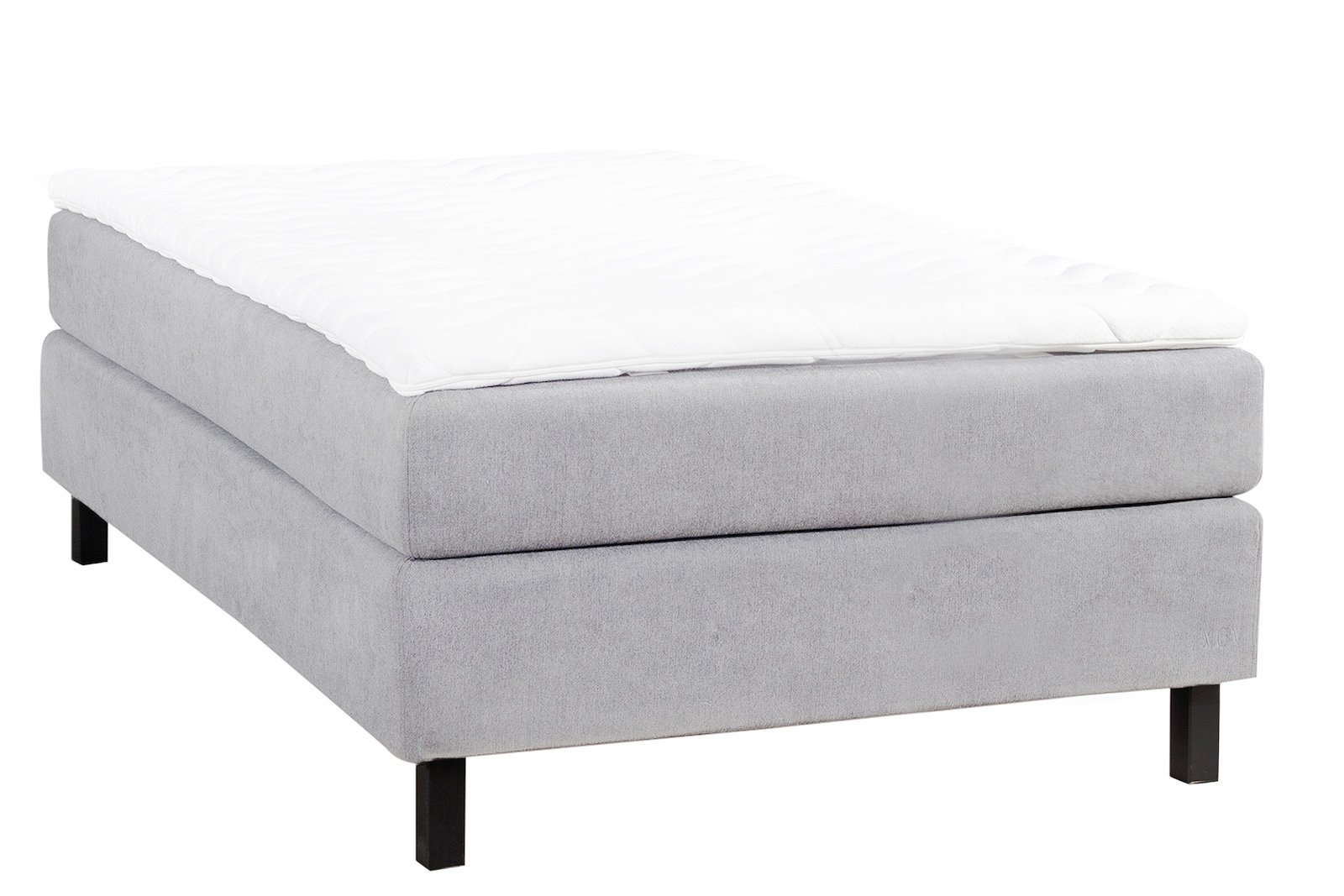 XOV Komfort 5 kontinental 120x200 cm Tekstil Primo Lys Grå 84, Medium, XOV Komfort 5 overmadrass og sorte ben 15 cm