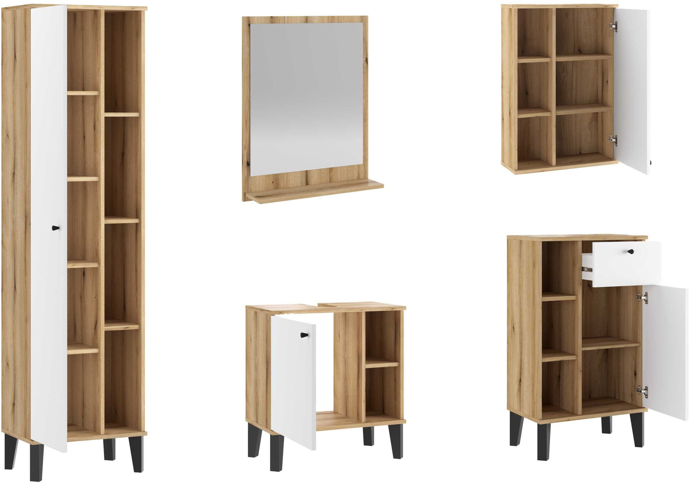 INOSIGN Badmöbel-Set »OSLO, Bad im skandinavischen Design, 5-teiliges Badezimmer« Set, 5 Stk. tlg.
