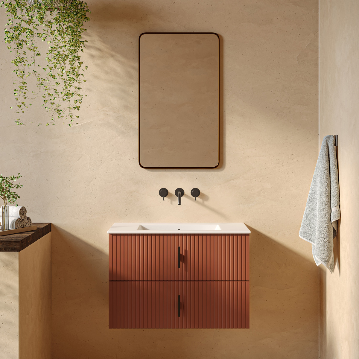 Muebles Raya onderkast ribbelfront 80cm met 2 softclose lades terracotta