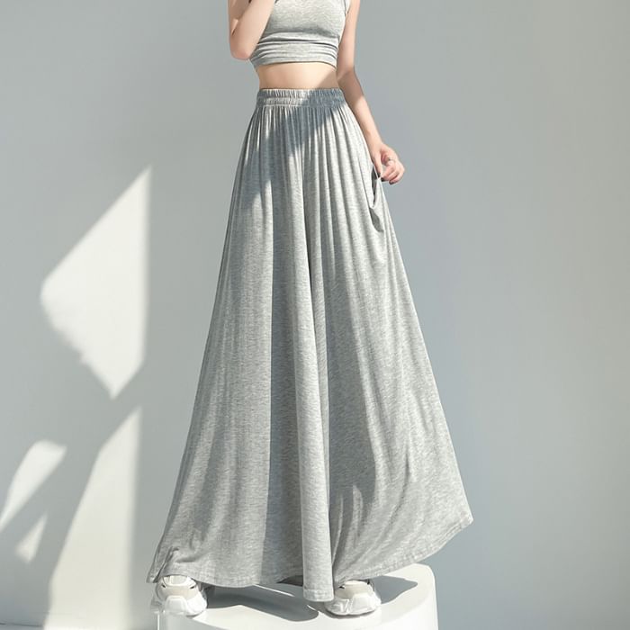 Dovitade - Elastische taille, effen wijde broek