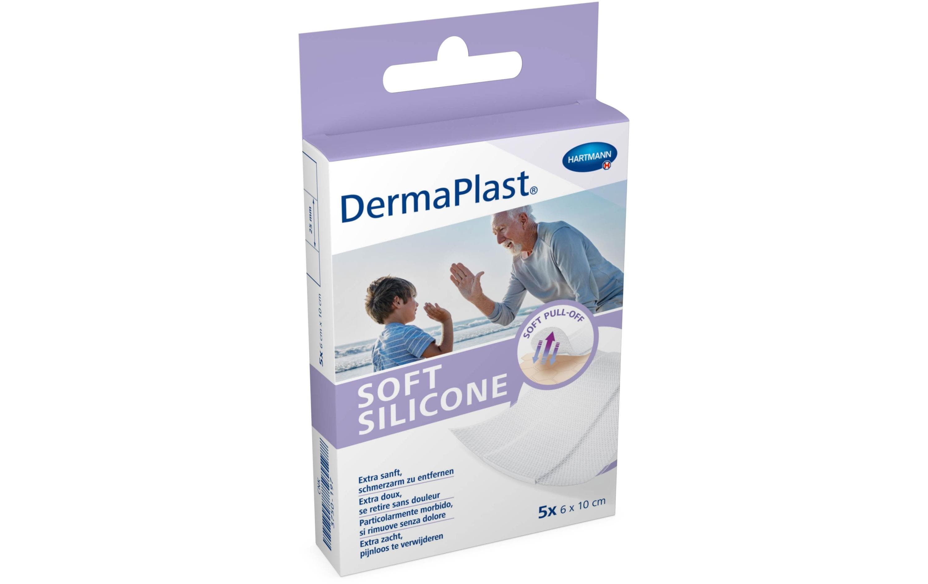 Wundpflaster Soft Silicone zuschneidbar 6 x 10 cm 5 StückWeiches Pflaster für empfindliche Haut