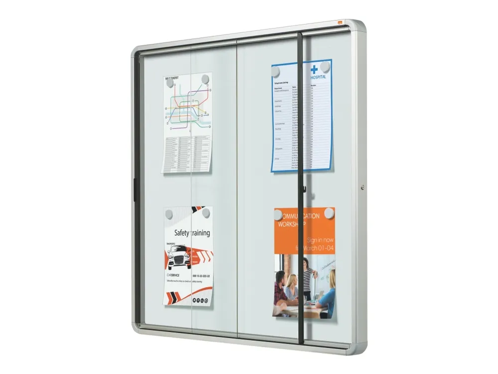 Nobo Premium Plus magnetisk låsbart opslagsskab med skydelåge 12xA4 Hvid