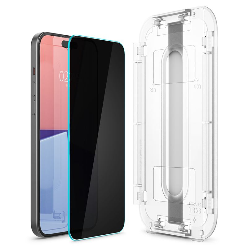 (2er Set) iPhone 16 / 15 Glas Tr EZ Fit Privacy Panzer Glas Case Friendly   Montagerahmen (AGL06905)
