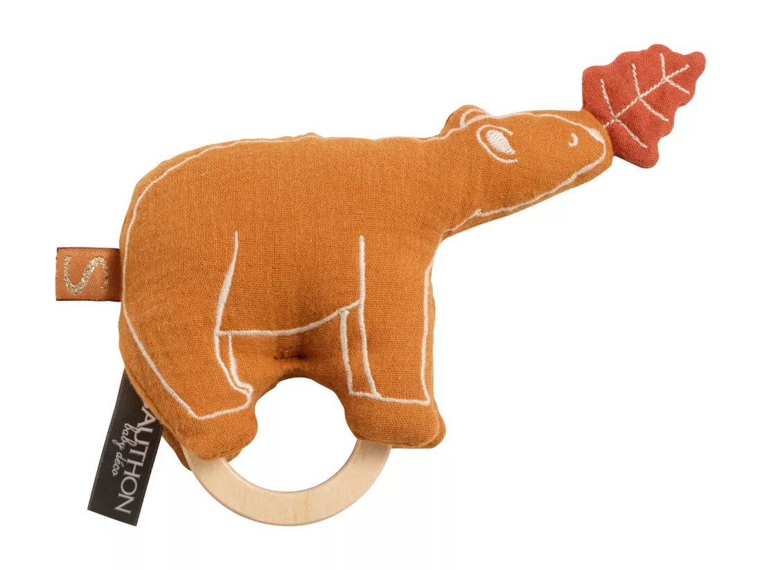 Hochet ours avec anneau en bois