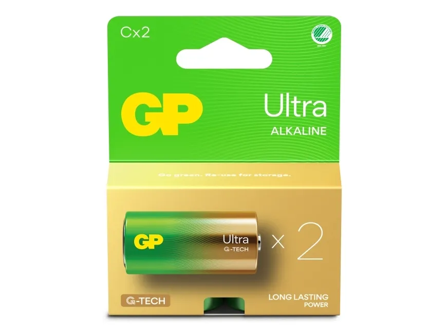 GP Batteries Ultra Alkaline GP14AU, Engangsbatteri, C, LR14, Alkaline, 1,5 V, 2 stk, Cd (cadmium), Hg (kviksølv)