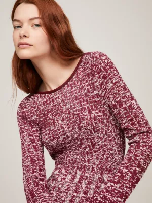 Vestido justo de malha canelada mesclada