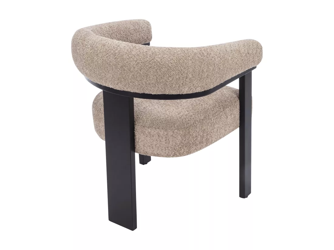 Lot de 6 chaises avec accoudoirs en tissu bouclette et bois d'hévéa noir - Taupe - LIVELIA de Pascal MORABITO