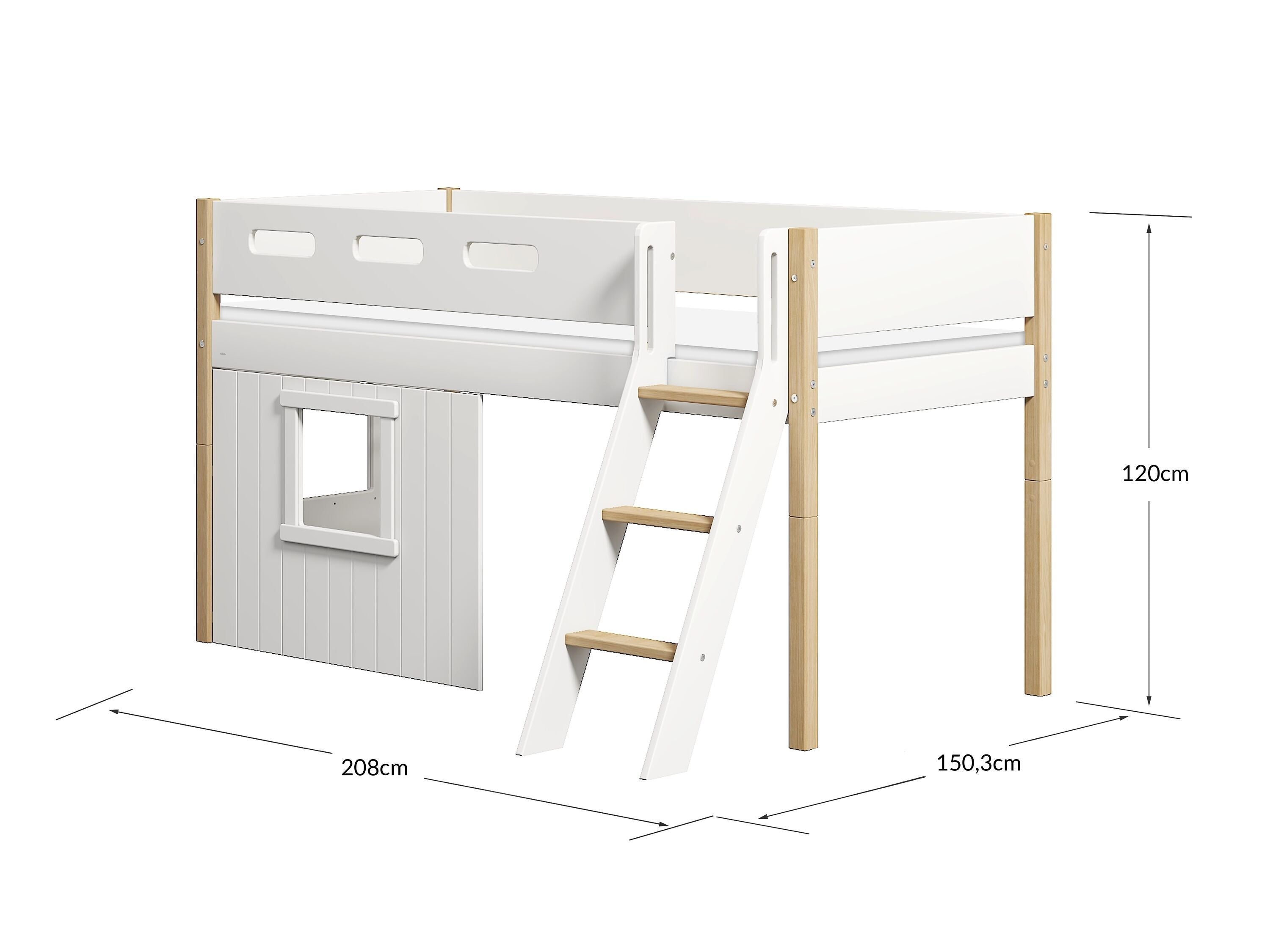 Flexa NOR Halbhochbett mit Baumhaus - Weiss / B: 109.0 cm x T: 210.0 cm x H: 120.0 cm