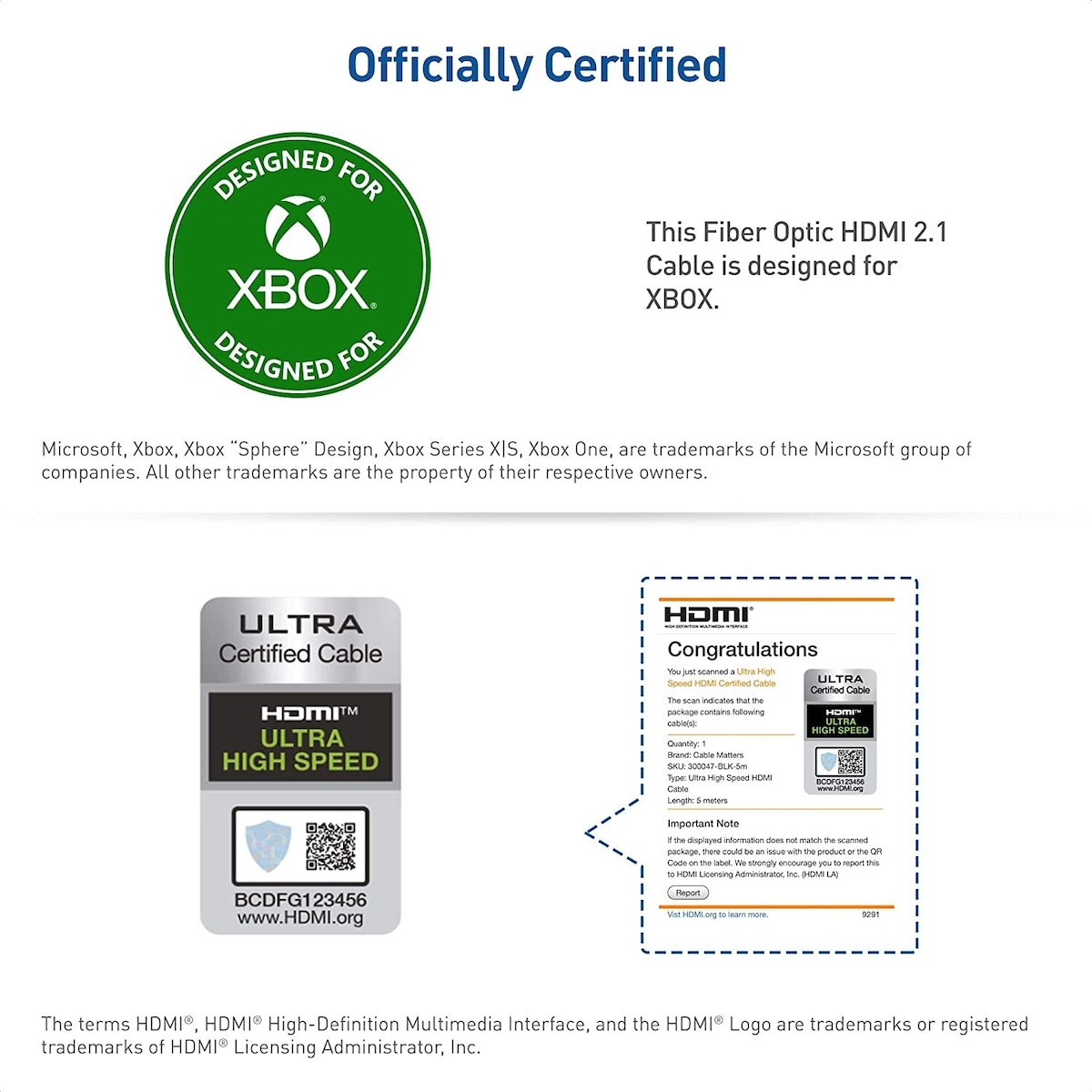 Cable Matters Certified ultra høyhastighets HDMI2.1 Aktiv AOC optisk fiber kabel 10m 8k 60Hz 4k 120Hz 48Gbps dynamiskHDR, EARC, VRR kompatibel