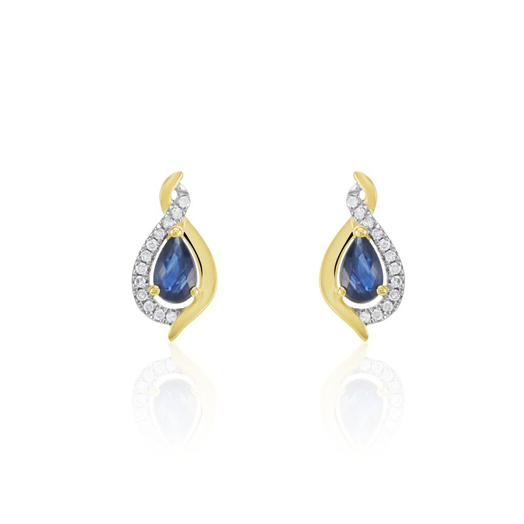 Boucles D'oreilles Puces Or Jaune Angelika Saphir