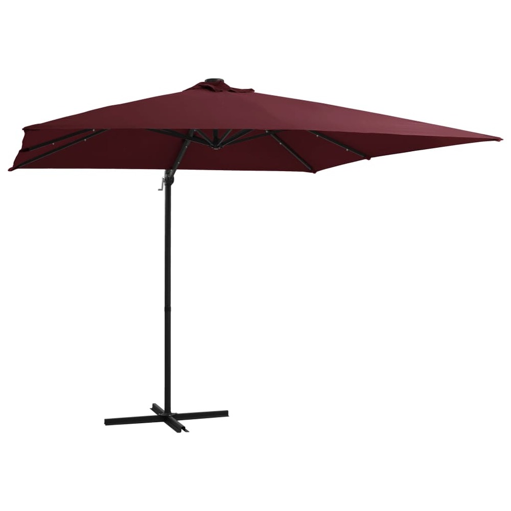 Parasol mobilier de jardin déporté avec lumières led 250 x 250 cm rouge bordeaux