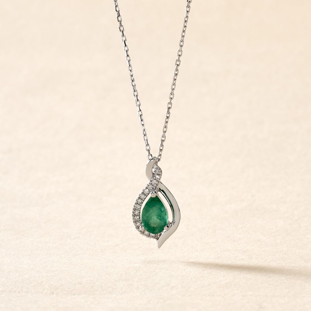 Collier Angelika Or Blanc Emeraude Et Diamant