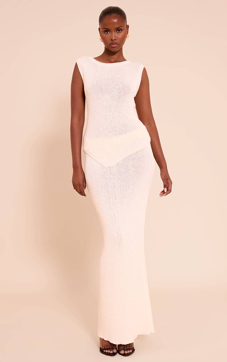 Crème Jupe Longue Taille Basse En Maille À Pompons