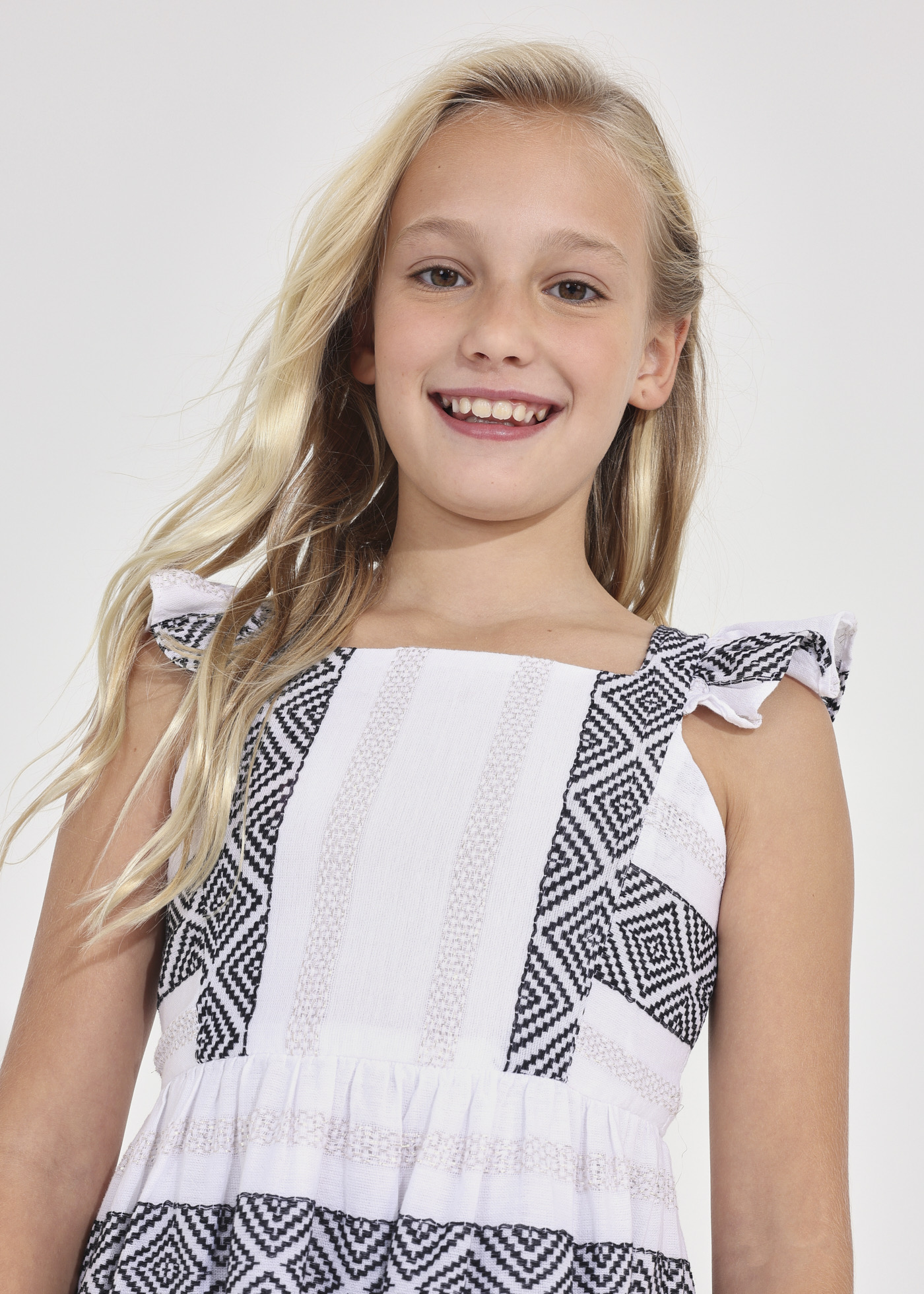 Vestido jacquard com fio de algodão metalizado para meninas