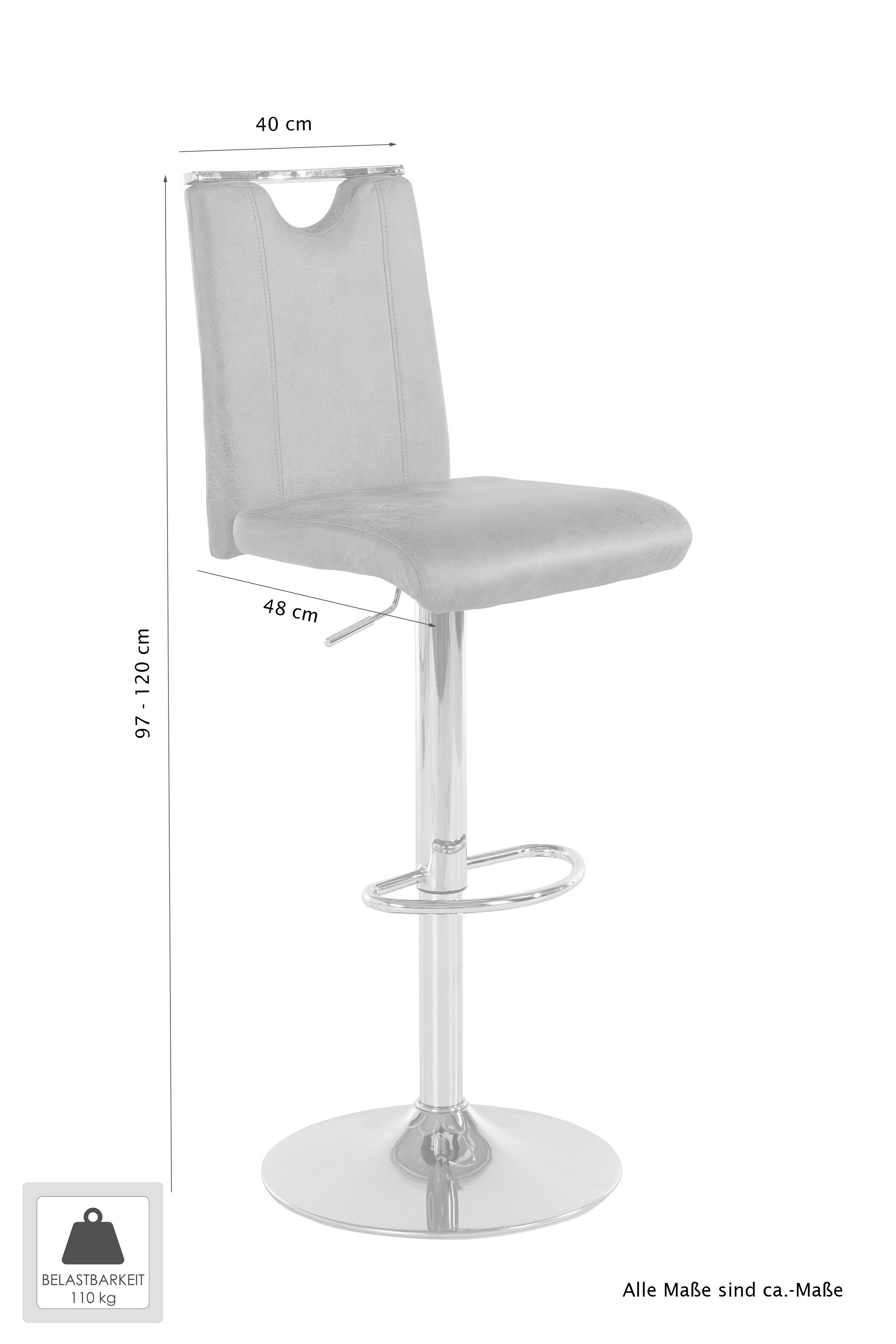 byLIVING Barhocker FIRE, 2-er Set, Bezug braun, Gestell chrom, 360° drehbar