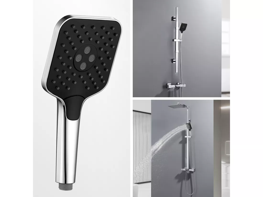 AURALUM MAX Pommeau de Douche Haute Pression+Tuyau de 1,5m en Inox,Avec 3 Modes de Jet,Pulvérisateur Douche Anti-Calcaire Pommeau,Chromé+Noir