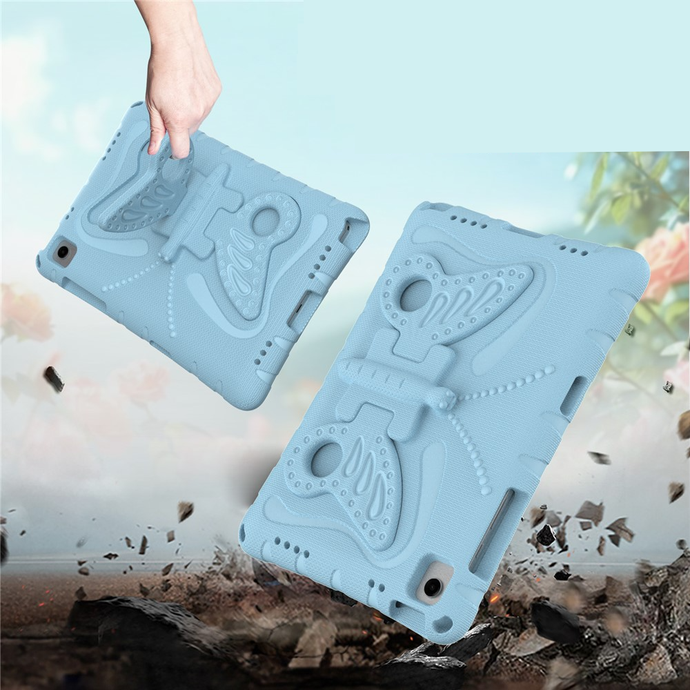 Samsung Galaxy Tab A11  Plus / A9  Plus Stossfeste Kinder Schaumstoff Hülle mit Griff   Schmetterling Kickstand - Hellblau