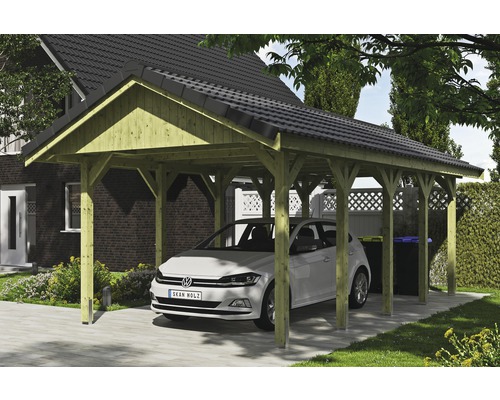 Enkele carport SKAN HOLZ Wallgau incl. daklatten en H-paalankers 380 x 750 cm geïmpregneerd
