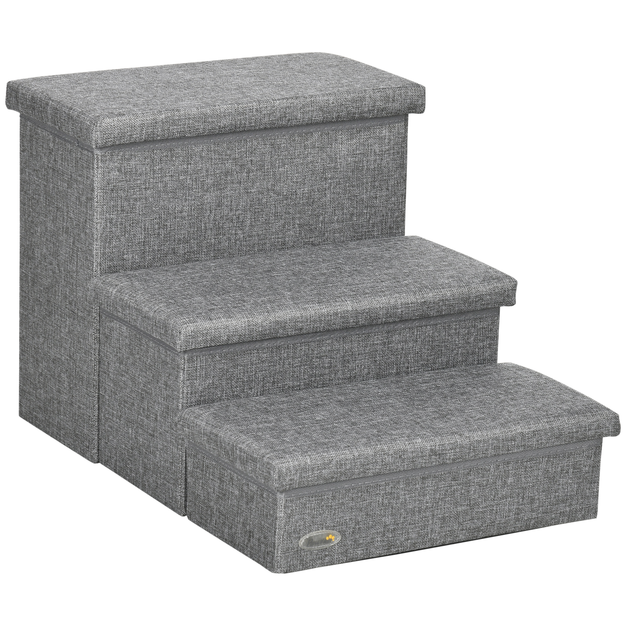 Escada PawHut de 3 degraus para cães e gatos com tampas que abrem e espaço de armazenamento, 63,5 x 42,5 x 40,5 cm, cinza